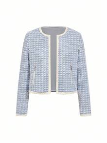 Ellevyn Elegante französische Karojacke für Damen im Herbst, Business-Lässig für Herbst/Winter - Blau-Weiß - Übersicht 6