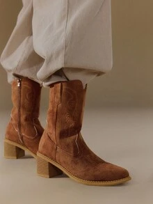 Styleloop Giày bốt cao bồi phong cách Âu Mỹ dành cho nữ, đế dày chống trượt, thêu thủ công, mềm mại và thoải mái, màu nâu thích hợp cho tiệc Halloween, trang phục cao bồi, cốt lõi - màu nâu - Xem 3