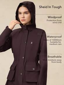 OutZeal Women Jacket Long Sleeve Top Camping Hiking Water-Resistant Hooded Long Length Drawstring Waist With Zip Pockets