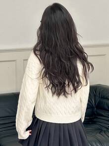 DAZY Girls Casual Loose Knit Cardigan Sweater, Autumn - Beige - View 3