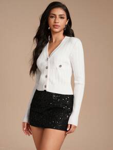 Glamine Women's Solid Color V-Neck Long Sleeve Single-Breasted Casual Knit Cardigan, Autumn Fall Winter Cloth For Women