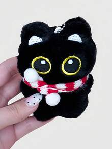 ROMWE Kawaii Creative Black Cat Doll Keychain Bag Charm Accessory - Red and White - View 5