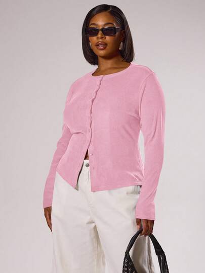 MUSERA 大码修身长袖纽扣上衣，优雅高贵，适合度假、休闲、可爱、浪漫的90年代Y2K风格冬季穿着。