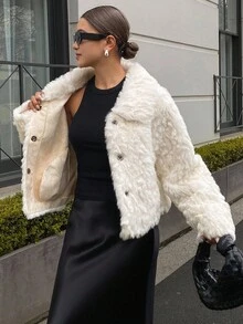 DAZY 女士翻领宽松休闲蓬松夹克女式外套 - 米色 - 查看 4