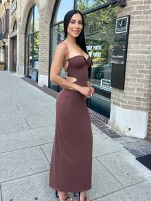 Carolina Barros Vestido de verano con tirantes finos, con nudo delantero y espalda descubierta, de unicolor y minimalista para mujer