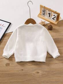 幼儿男童圆领长袖条纹菱形图案套头休闲毛衣 - 白色 - 查看 2