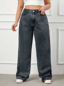 EURMUSE 100%Cotton Rigid, High Waist Wideleg Fit - Dark Grey - View 6