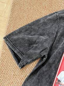 Manfinity VCAY 男士休闲短袖T恤，黑色，雪花印花，圆领，夏季 - 黑色 - 查看 4