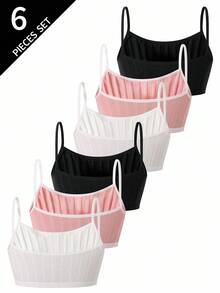 6件套纹理提花罗纹棉质吊带背心，适合青少年女孩秋冬季穿着