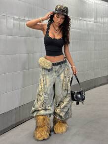 StreetHx Áo hai dây nhún bèo trang trí phong cách Punk dành cho nữ - màu đen - Xem 2