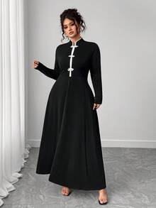 Elenzga Vestido cheongsam estilo chino de talla grande mejorado - Blanco y Negro - Ver 4