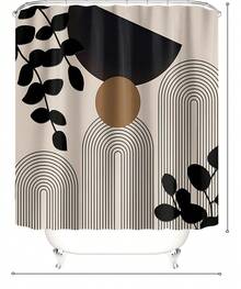 SHEIN Abstract Geometric Minimalist Shower Curtain Set With Modern Leaf Pattern -Water-Resistant Polyester Bathroom Decor With 12 Plastic Hooks - Machine Washable,Woven Curtain, Art Inspired Design, Fall Decor Bathroom Accessories Back To School - Multicolor - View 5
