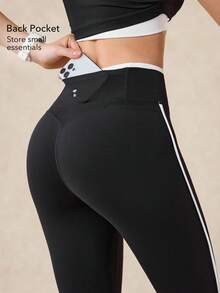 OutZeal Damskie legginsy odprowadzające pot, z wysokim stanem i kolorowymi blokami, do ćwiczeń na świeżym powietrzu, na co dzień i na co dzień - Czarne i Białe - Zobacz 4