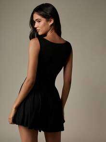 MISSGUIDED Mini Fit And Flare Party Dress With Ruffle Hem Pleated Skirt Sleeveless Elegant Evening Holiday Special Occasion Winter Fall Fashion - Black - View 2