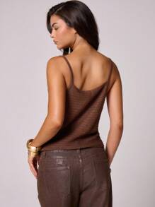 MUSERA Strappy Sequin Spaghetti Strap Top Spring, Summer, Ibiza, Y2k, Cool Girl, Festival, Rave, Vacation, Club, Cute Fall Party  Chic Sweater - Chocolate Brown - View 5