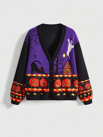 Goth Cardigan da donna con stampa di zucca gotica, adatto per autunno/inverno