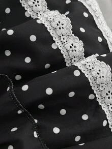 Elamini 1件黑白波点印花低腰蝴蝶结蕾丝荷叶边休闲派对半身裙，可爱舒适的女士迷你裙 - 黑與白 - 查看 3