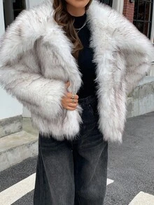 DAZY 女士翻领开襟人造毛皮外套，秋冬时尚女式外套 - 白色 - 查看 11