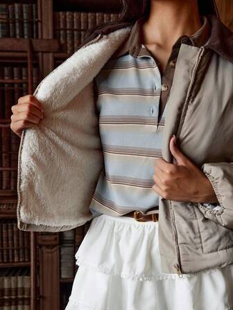 Athîral Women's Long Sleeve Zipper Front Pocket Casual Loose Winter Jacket