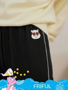 FRIFUL SHEIN X Care Bears Quần dài họa tiết gấu bo gấu cạp chun rộng rãi cho nữ - màu đen - Xem 9