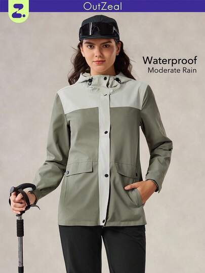 OutZeal 女士防水防风撞色可调节风帽户外外套徒步露营
