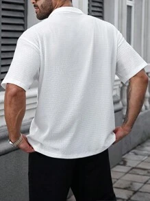 Manfinity CasualCool Plus Size Men's Solid Color White Casual Versatile Short Sleeve Polo Shirt, Summer