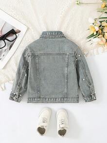 Kleine Mädchen Jeansjacken & Mäntel, Neuankömmling für Herbst/Winter - Cooles Mädchen Destroyed, Street-Style Kühn, mit Strass verziert, elegante Schul-Spirit Jeans Oberbekleidung