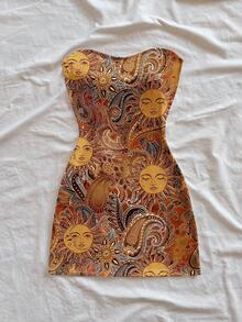 Soleia Phong cách kỳ nghỉ cổ điển giản dị, họa tiết Paisley hạt điều của thần mặt trời vàng, váy lễ hội âm nhạc boho Y2K đáng yêu, váy mini họa tiết hoa cỡ lớn phù hợp cho mùa hè - Nhiều màu - Xem 4