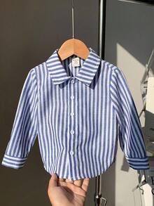 1 件年轻男孩休闲蓝白条纹长袖衬衫，基本款上衣适合生日派对、聚会、表演、婚礼、洗礼、返校、旅行、运动、春夏秋冬 - 彩色 - 查看 3