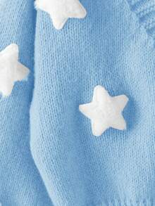 SHEIN Playful Pals Young Girl Fashionable Casual Cute Sweet 3D Star Cardigan Girls Blue Cardigan With Stars Girls Star Cardigan Baby Blue Cardigan Kids Blue Sweater Toddler Girl Blue Cardigan Fall Winter