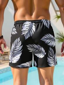 Manfinity Swimmode Men's Casual Beach Vacation Printed Drawstring Loose Beach Shorts