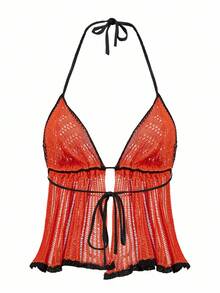 SHEIN Women's Halloween Hollow-Out Backless Sweater Vest - Orange - View 2