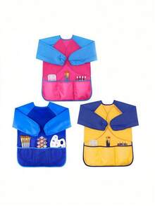 1/2/4pcs Kids Art Smock, Toddler Painting Smock,Waterproof Long Sleeve Kids Art Apron With 3 Pockets For Children - Multicolor - View 2