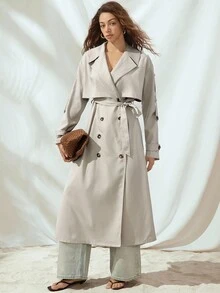 Almamuse معطف كاجوال للنساء بياقة شال وأكمام طويلة وأزرار مزدوجة فضفاض، موسم الخريف