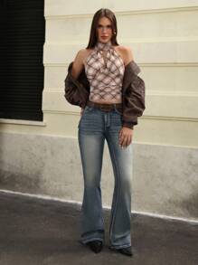 Jeanoix Women's Casual Low Waist Flare Jeans With Pockets