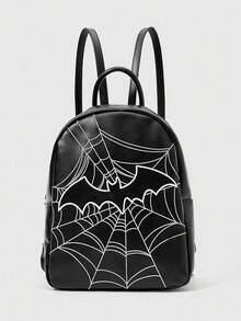 ROMWE 1pc Vintage Dark Gothic Embroidered Bat Backpack, Halloween - Black - View 5