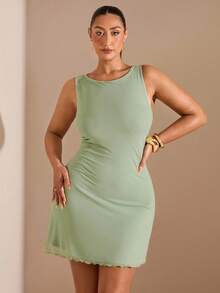 SHEIN BAE Plus Size Women Sleeveless Mesh Dress, Spring/Summer - Mint Green - View 1