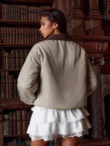 Athîral Women's Long Sleeve Zipper Front Pocket Casual Loose Winter Jacket