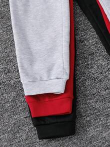 SHEIN 6 件套青少年男童休闲运动连帽衫和运动裤套装，百搭百搭服装，适合秋冬季、休闲、运动、户外、学校 - 彩色 - 查看 3