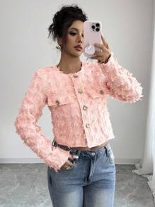 Elenzga Chaqueta elegante texturizada de ajuste regular para mujer