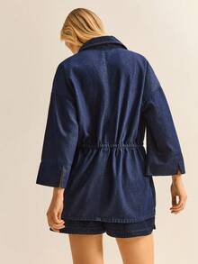 Daynim 女士休闲度假抽绳牛仔衬衫 - 深色水洗藍 - 查看 2