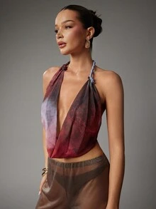 Hauture Women's Tie-Dye Draped Neck Sexy Tank Top, Summer - Multicolor - View 4