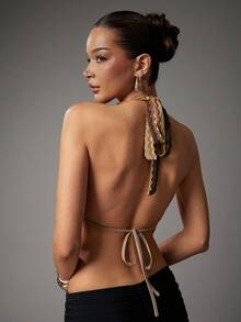 Hauture Women's Sexy Halter Backless Striped Tank Top, Summer - Multicolor - View 2