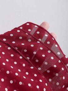 Sweetra 女式新款优雅波尔卡圆点褶饰多层下摆纽扣长袖衬衫裙 - 紅色 - 查看 8