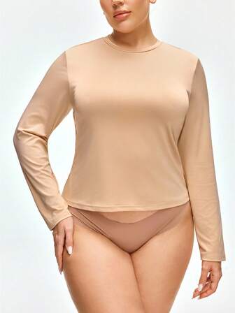 Shapelle Forme Plus Size Casual Solid Color Sleepwear Top, Fall