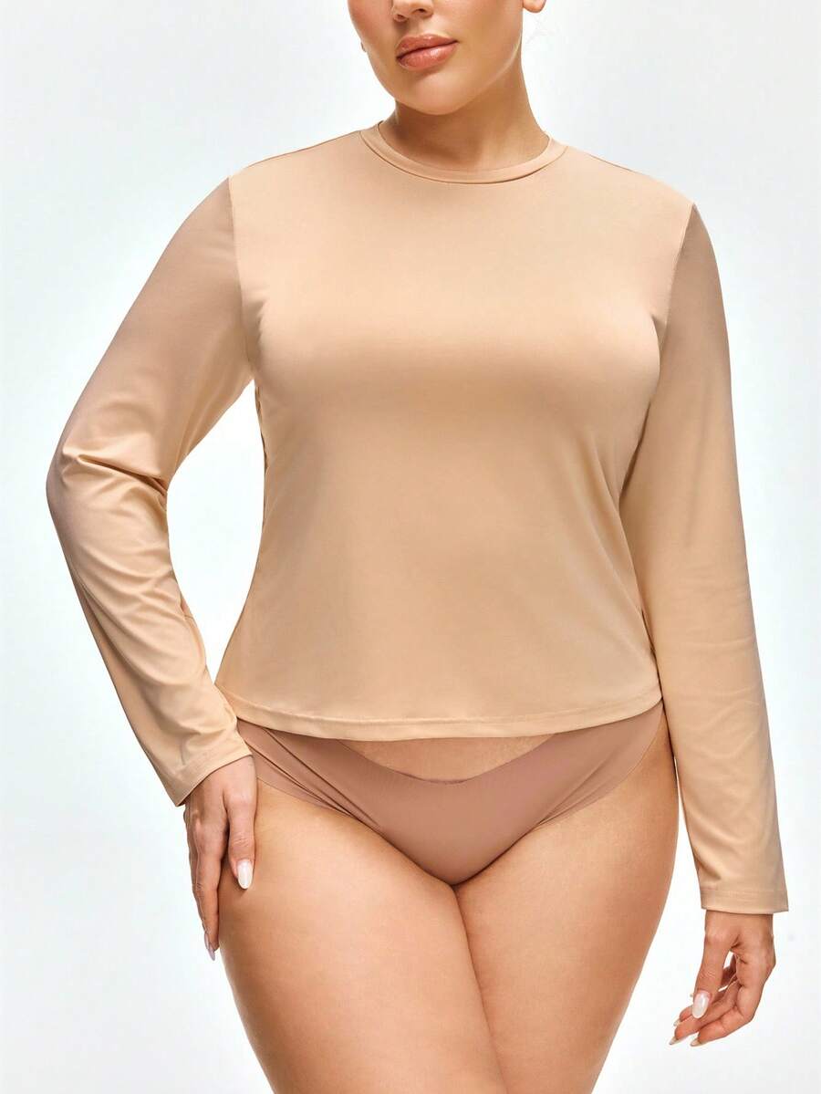 Shapelle Forme Plus Size Casual Solid Color Sleepwear Top, Fall