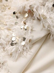 DAZY 亮片装饰宽松长袖上衣，独特设计，适合秋冬季 - 杏色 - 查看 9