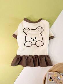 1/2pcs/Set Beige Bear Animal Pattern Printed Pet Couple Cat And Dog Skirt, Small Cat And Dog T-Shirt, Skirt, T-Shirt+Skirt Combination Set, Spring And Summer Outdoor Styling, Event Party Pet Clothing - Multicolor - View 14