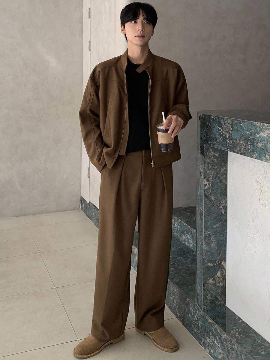 DAZY ملابس علوية قصير بلون بني داكن مقترن مع جاكيت بطراز الشارع، خريف - بني - مشاهدة 1