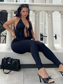 NegzBox Women's Solid Color High Waist Casual Skinny Pants